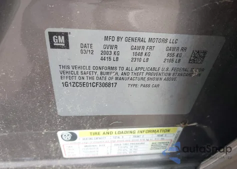 2012 Chevrolet Malibu 1Lt из США, поврежденный, VIN 1G1ZC5E01CF306817